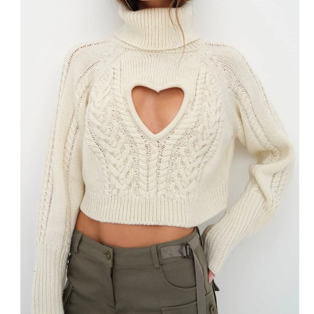 For Love and Lemons Vera Cropped Cut Out Sweater Cream - Picture 10 of 10